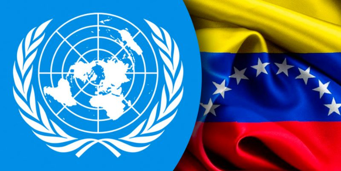 Bandera de Venezuela y el logo de la ONU.