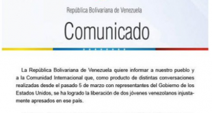 2022-10Gobierno de Maduro anuncia la liberación de dos venezolanos presos en EE.UU.