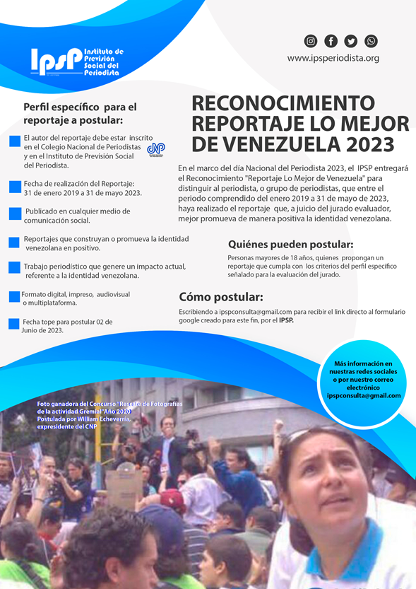 IPSP invita a postular al Reconocimiento “Reportaje Lo Mejor de Venezuela 2023”